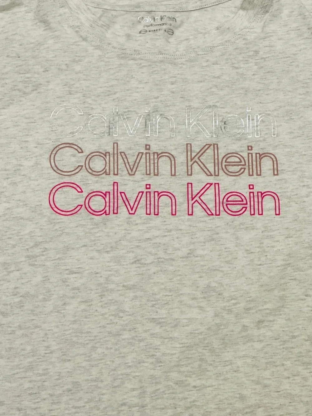 Calvin Klein Logo Tee in Heather Cream with Pink Accent